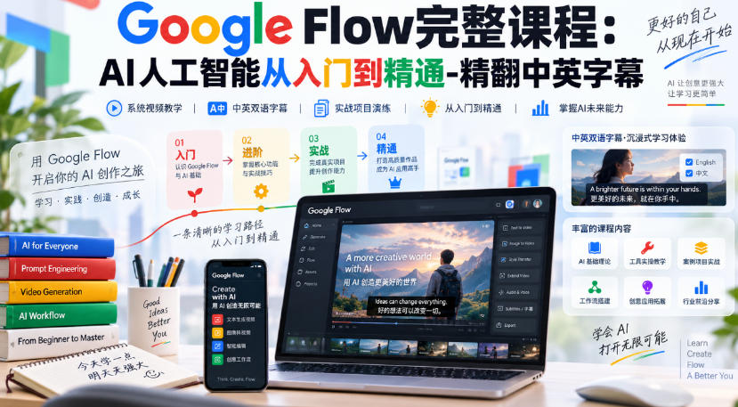 Google Flow完整课程,AI人工智能从入门到精通